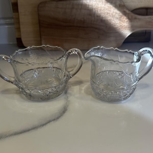 Melkkan en suikerpot set vintage geëtst Bloemengeslepen Crystal Classic