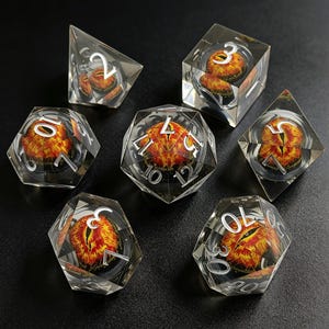 Goblin's Eye Liquid Core Resin Die Set, Sharp-Edged D&D Dice, Black TTRPG Polyhedral Dice