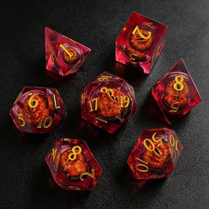 Moving Evil Eye Resin Dice, Red Liquid Core Dice Set for RPG & Board Games