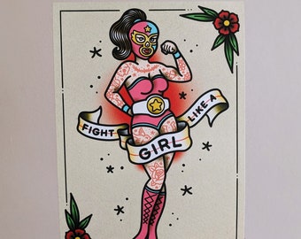 Fight Like A Girl - luchadora pinup print