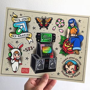 DDR / Dance Dance Revolution tattoo flash sheet