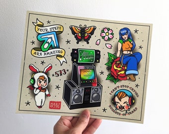 DDR / Dance Dance Revolution tattoo flash sheet