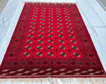 Red Handwoven Afghan Rug, Luxury Tribal Rug, Organic Dyes Wool & Silk Rug, Oriental Turkoman Rug, Rugs For Living Room, Bed Room 2x3 Rug