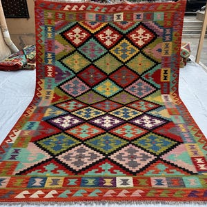 200x300 afghanischer Kilim aus vegetabiler Wolle, Maimana Chobi Flachgewebe Kelim, handgeknüpfter Turkman Kilim, Wohnzimmer, Schlafzimmer, Kilim