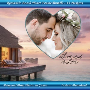 Fotolijsten met hartjes strand | Romantische canvassjablonen (digitale download)