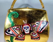 Hand Painted Vintage Golden Learher Purse