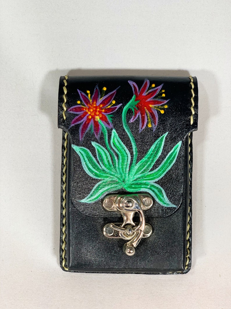 Desert Flower Hand Painted Learher Belt Wallet Belt Pouch Belt Purse