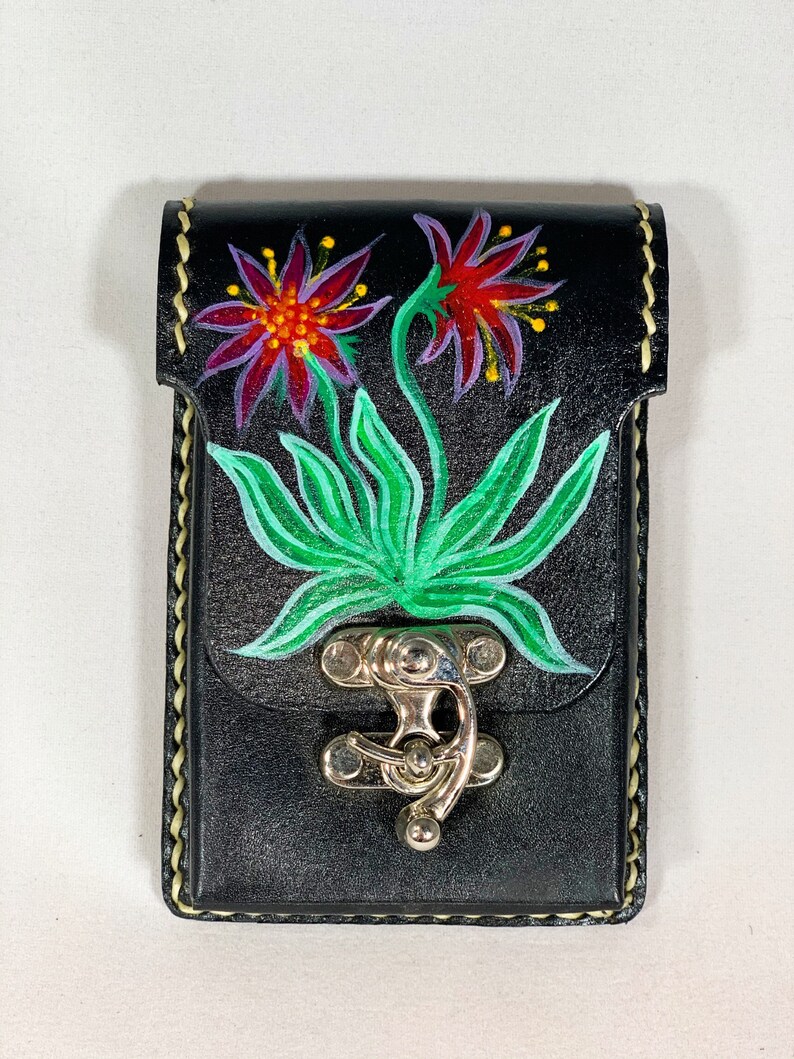 Desert Flower Hand Painted Learher Belt Wallet Belt Pouch Belt Purse