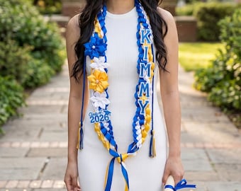 Collar de graduación 2026, collar de cinta trenzada doble de 50", flor de satén de la promoción de 2026, regalo de graduación hecho a mano para hombres y mujeres.