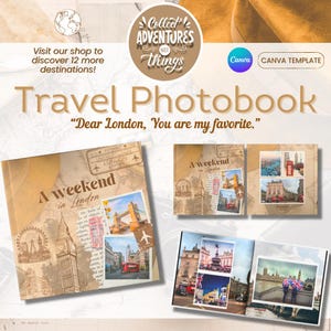 Editable Photo Book Template - Travel Scrapbook - Vacation Memory Album - London Travel Album - Canva Template - Photo Album - Customizable