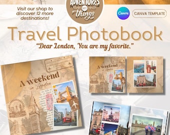 London Travel Photo Book Template - Customizable Canva Scrapbook (Digital Download)