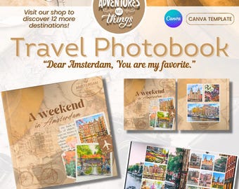 Amsterdam Travel Photo Book Template: Customizable Canva Scrapbook (Digital Download)