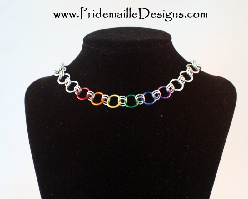 Rainbow Pride Links Choker Anodized Aluminum Chain Chainmaille Jewelry image 2