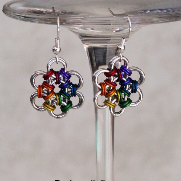 Rainbow Japanese Flower Earrings - Anodized Aluminum