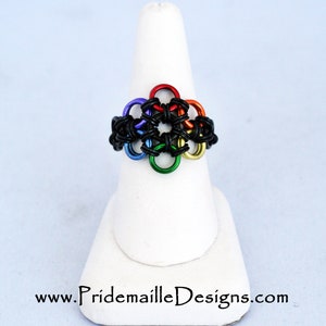 Rainbow Flower Stretch Ring Rainbow Vers.4 Aluminum Chainmaille Jewelry image 1