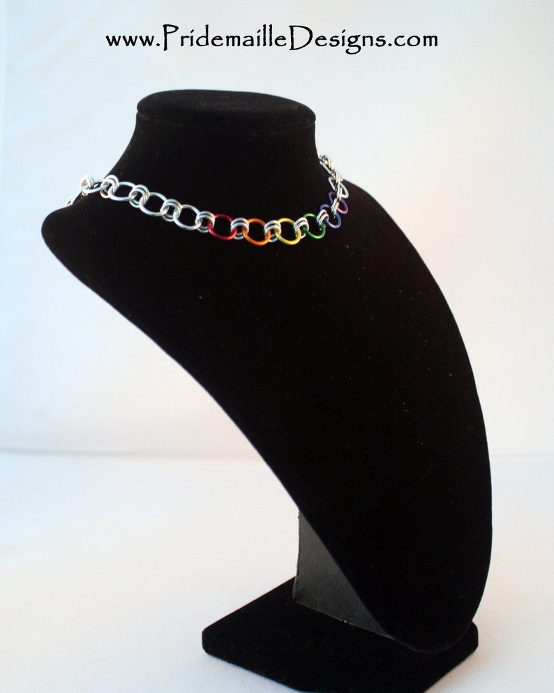 Rainbow Pride Links Choker Anodized Aluminum Chain Chainmaille Jewelry image 1