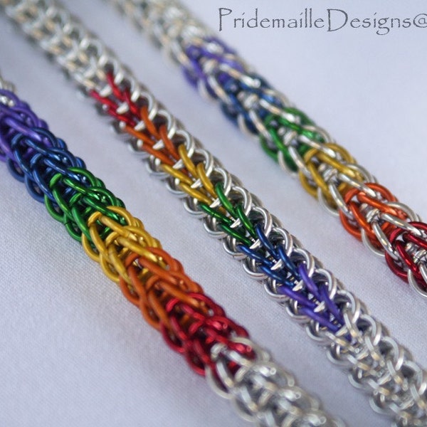 Rainbow Gay Pride Bracelet - Full Persian with Silver Base - Anodized Chainmaille Jewelry