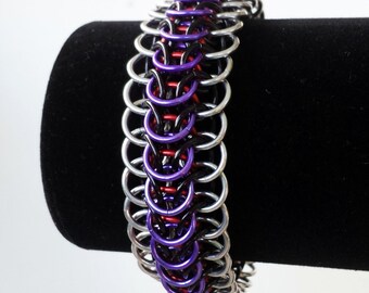 Red/Purple/Black/Silver Dragon's Back Bracelet (Reversible)  -  Aluminum Chainmaille Jewelry