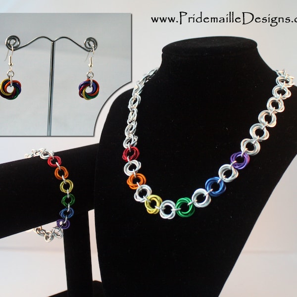 Mobius Flower Set - Necklace Bracelet and Earring - Rainbow