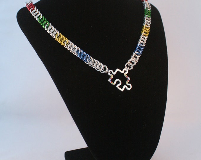 Autism Necklace With Swarovski Puzzle Charm Half Persian Etsy