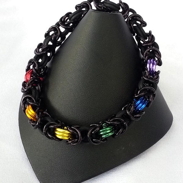 Rainbow Pride Stretch Bracelet (LARGE) - Byzantine Chain - Anodized Aluminum Chainmaille Jewelry