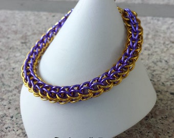 Gold and Purple Full Persian Bracelet - LA Lakers - Minnesota Vikings - LSU Tigers - Team Pride - Anodized Aluminum Chainmaille Jewelry