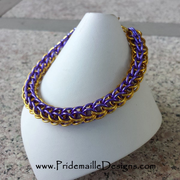 Gold and Purple Full Persian Bracelet - LA Lakers - Minnesota Vikings - LSU Tigers - Team Pride - Anodized Aluminum Chainmaille Jewelry