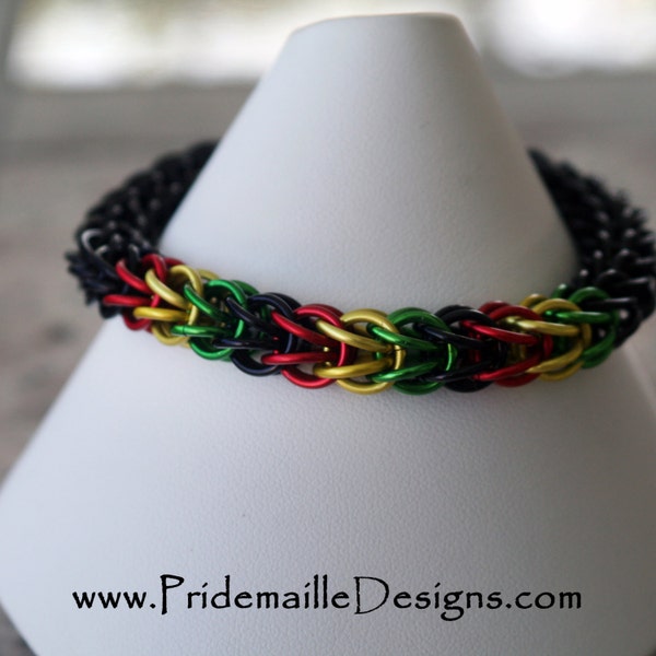 Jamaican Rastafarian Full Persian Bracelet - Anodized Aluminum Chainmaille Jewelry