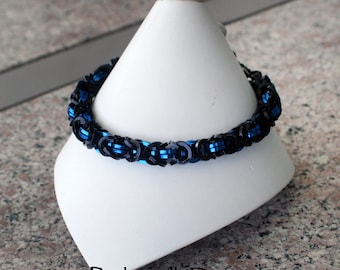 Square Wire Byzantine Bracelet - Black and Blue Rings