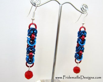 Square Wire Byzantine Earrings - Red and Blue - Anodized Aluminum Jewelry