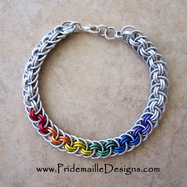 Rainbow LGBT Pride Viper Basket Bracelet - Anodized Aluminum Chainmaille Jewelry