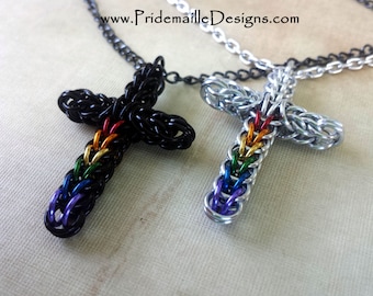 LARGE Rainbow Cross Pendant - Gay Pride Necklace