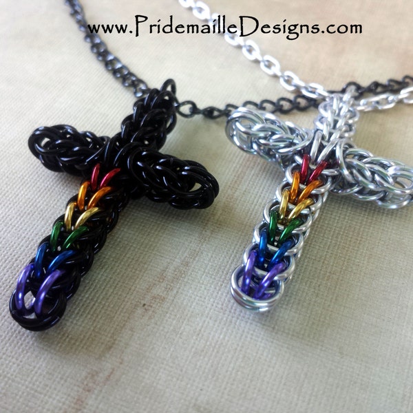 LARGE Rainbow Cross Pendant - Gay Pride Necklace