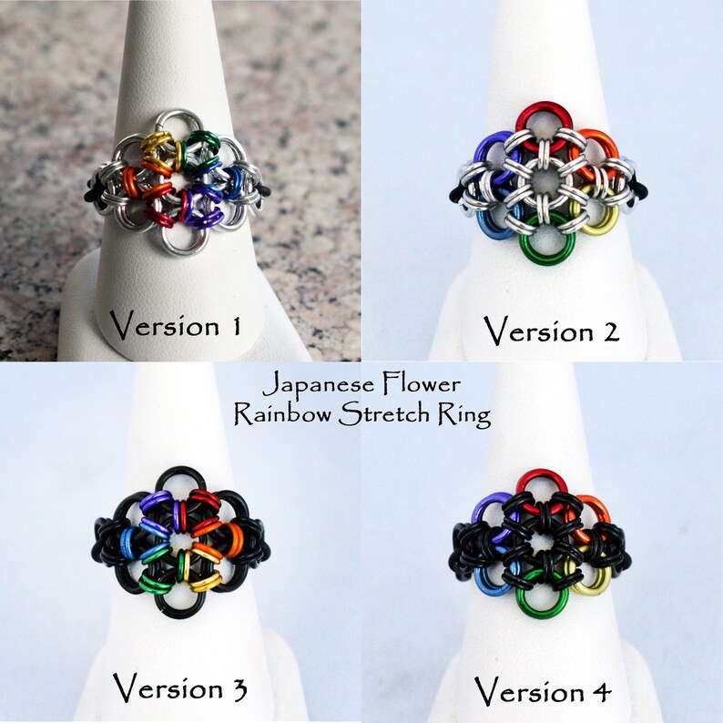 Rainbow Flower Stretch Ring Rainbow Vers.2 Aluminum Chainmaille Jewelry image 4