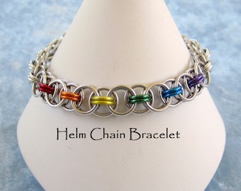 Rainbow LGBT Helm Chain Bracelet - Gay Pride Jewelry - Anodized Aluminum Chainmaille