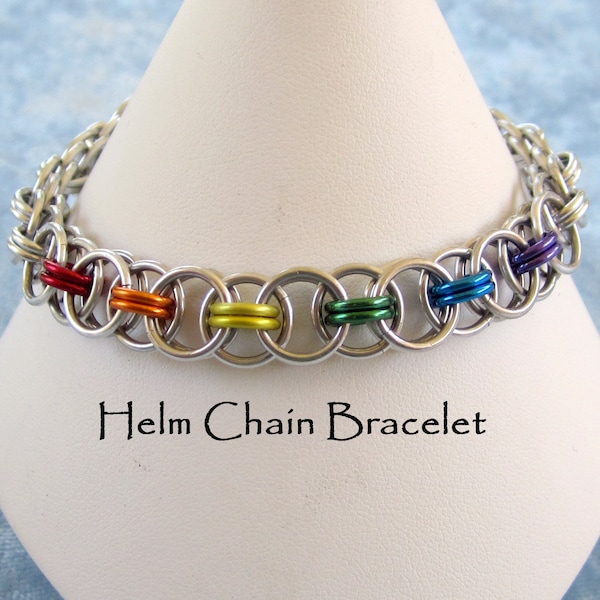 Rainbow LGBT Helm Chain Bracelet - Gay Pride Jewelry - Anodized Aluminum Chainmaille