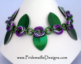 Purple Flower Chain Bracelet - Mobius Flower - Anodized Aluminum Chainmaille Jewelry