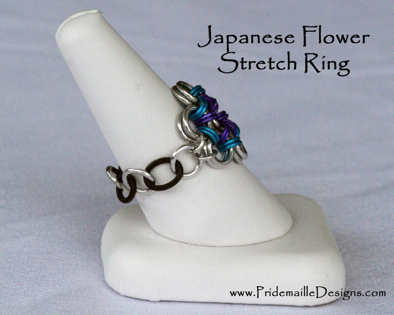 Rainbow Flower Stretch Ring Rainbow Vers.2 Aluminum Chainmaille Jewelry image 2