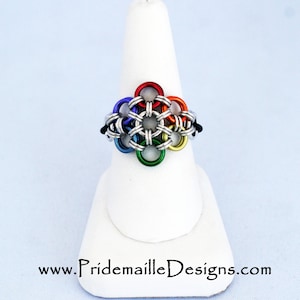 Rainbow Flower Stretch Ring - Rainbow Vers.2 - Aluminum Chainmaille Jewelry