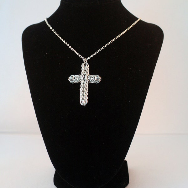 LARGE Chainmaille Cross Pendant - Aluminum