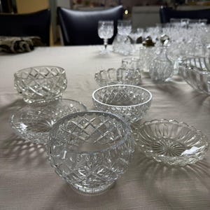 Antique Cut Crystal Bowl Set: Starburst & Lattice Dishes, Waterford Style
