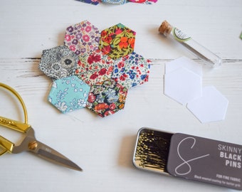 Liberty Lawn Hexies: 49 Pre-Cut Fabric Pieces, 49 Paper Templates