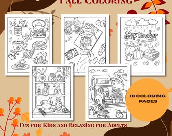 Fall Coloring Pages: Pumpkins, Leaves, Cozy Autumn Scenes (Digital Download)