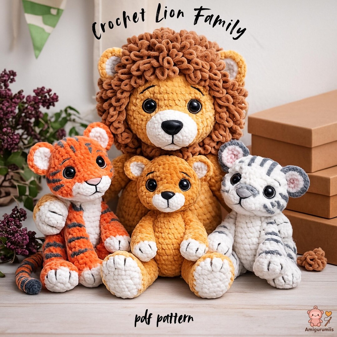 Lion Family Amigurumi Crochet Pattern – Plush Jungle Animals (PDF ...