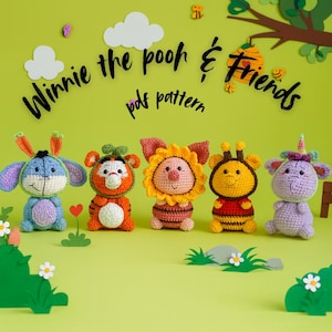 Winnie the Pooh Amigurumi Bundle – 5 Charakter Häkelanleitungen PDF (Pooh, Piglet, Tigger, Eeyore, Heffalump) -