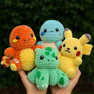 4-in-1 Pokémon-inspired Amigurumi Bundle | Digital PDF Crochet Pattern Set | pikachu,bulbasaur,charmander,squirtle