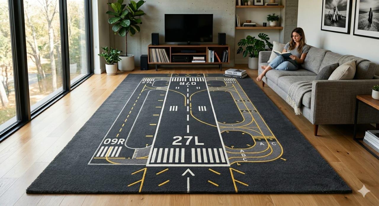 Airport Runway Rug Aviation Decor Pilot Gift Large Airplane Landing ...
