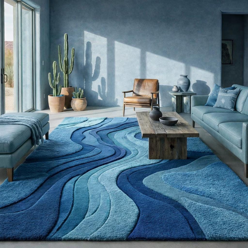 8x10-hand Tufted New Zealand Wool Blue Wave Abstract Rug – Modern ...