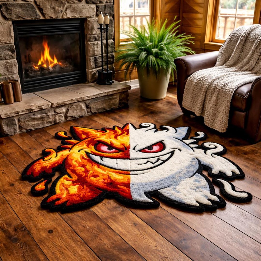 Pixel Monster Rug Hand Tufted Wool Monster Rug – Fire and Ice Cartoon Character Kids Room ...