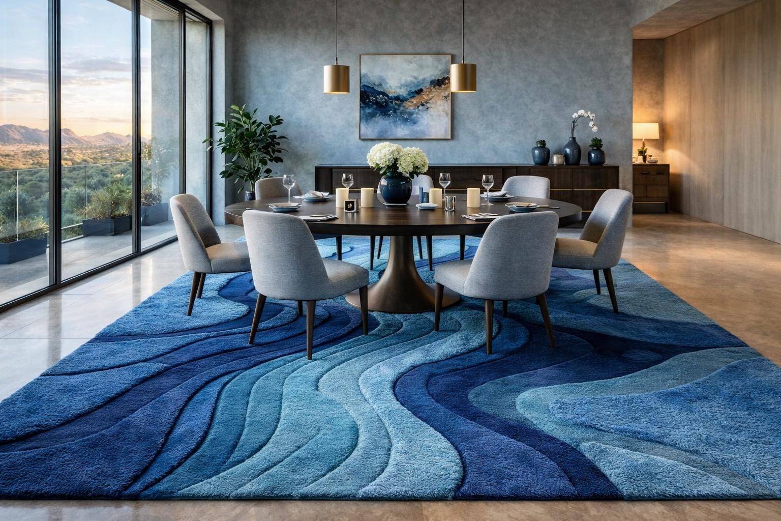 8x10-hand Tufted New Zealand Wool Blue Wave Abstract Rug – Modern ...